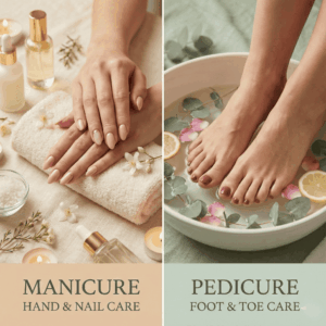 Comparison highlighting the differences between manicure and pedicure.