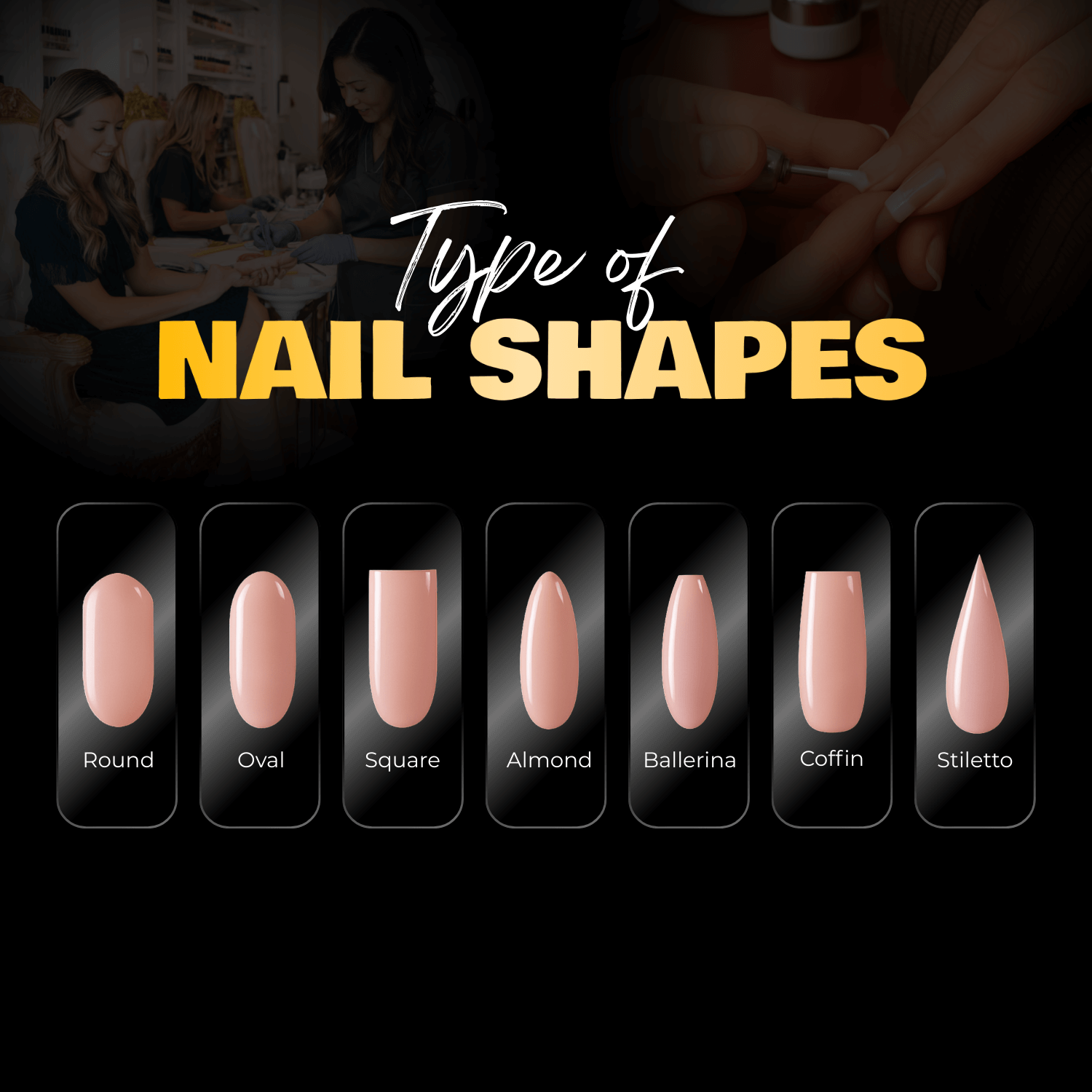 Different nail shapes and designs at Elife Nail Spa.